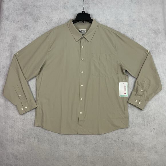 Marmot Mens Aerobora Button Down Shirt XXL Sandbar Tan Roll Tab Wicking Rip Stop - Picture 3 of 15
